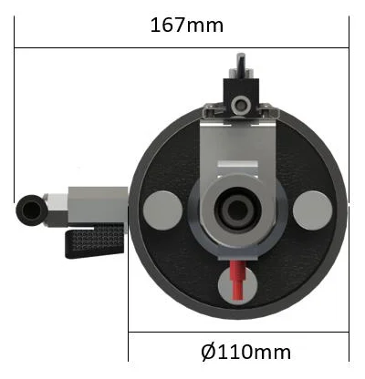 Dispositivo de adensamento 2 polegadas Biopdi D2P-ADS em vista superior: diâmetro de 110 mm e 167 mm de largura total