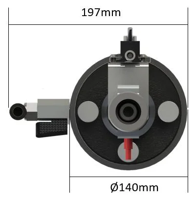 Dispositivo de adensamento 3 polegadas Biopdi D3P-ADS em vista superior: diâmetro de 140 mm e 197 mm de largura total