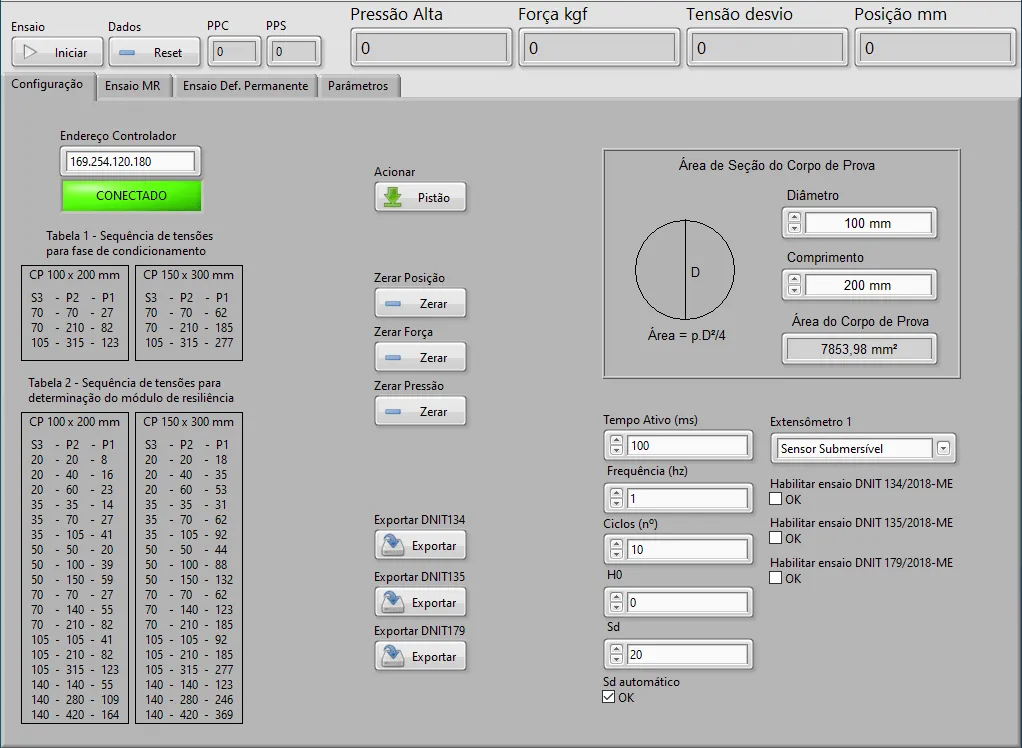 Tela 01 - software - ensaio triaxial dinâmico