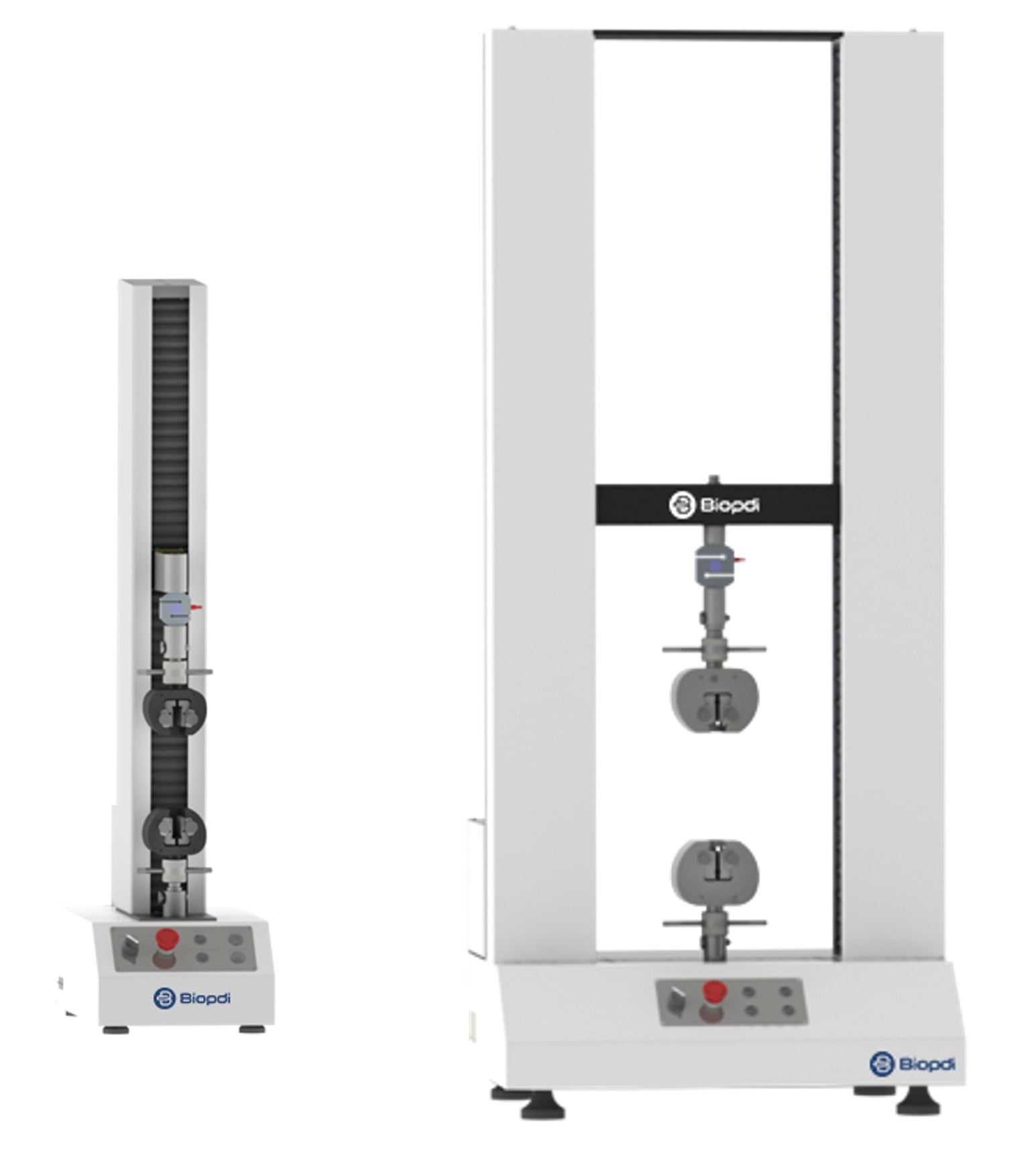 Na imagem, duas máquinas universais de ensaios usadas em ensaios mecânicos de tração